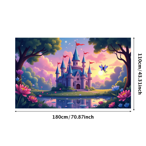 LUUFILx Fantasy Castle Backdrop Banner with Moonlit Scene and Blossoming Trees Ideal for Wedding Party Fairy Tale Theme Event Photography Decoration Photography