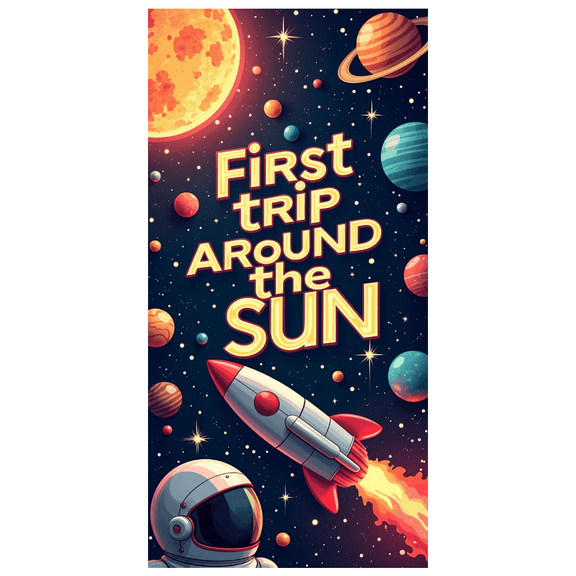 LUUFILx First Trip Around The Sun Birthday Banner Space Theme Backdrop Party Decorations Outer Space Solar System Celebration Event Photography Props