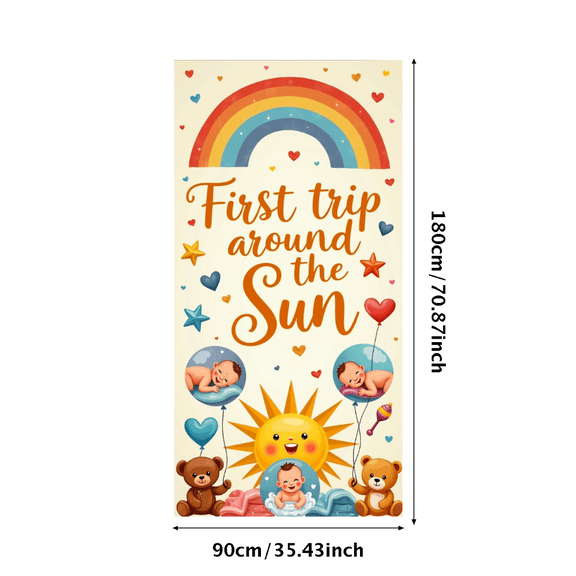 LUUFILx First Trip Around The Sun Birthday Banner Space Theme Backdrop Party Decorations Outer Space Solar System Celebration Event Photography Props