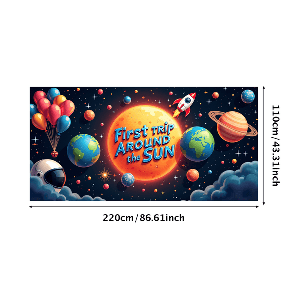 LUUFILx First Trip Around The Sun Birthday Banner Space Theme Backdrop Party Decorations Outer Space Solar System Celebration Event Photography Props