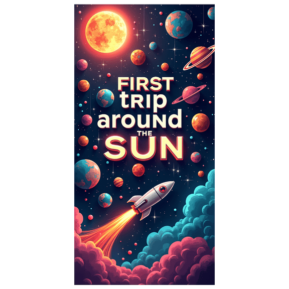 LUUFILx First Trip Around The Sun Birthday Banner Space Theme Backdrop Party Decorations Outer Space Solar System Celebration Event Photography Props