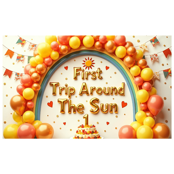 LUUFILx First Trip Around the Sun Backdrop Banner Colorful Birthday Decorations Photography Props Party Supplies Background Kids Celebration