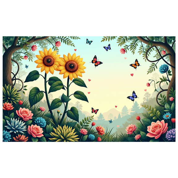 LUUFILx Floral Butterfly Garden Backdrop Banner for Party Backdrop Background Sunflower Decorations Photography Props Nature Scene Summer Wedding Event Decor