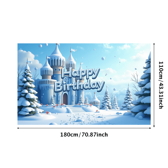 LUUFILx Frozen Wonderland Happy Birthday Banner Backdrop Snowy Castle Theme Winter Party Supplies Photography Props Background Decorations Celebration