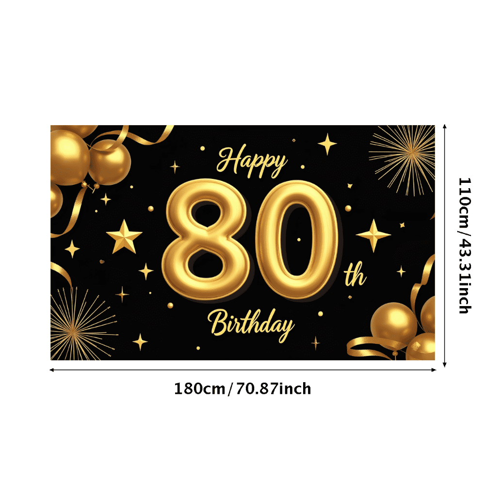 LUUFILx Glamorous Gold Happy 80th Birthday Banner Backdrop Party ...