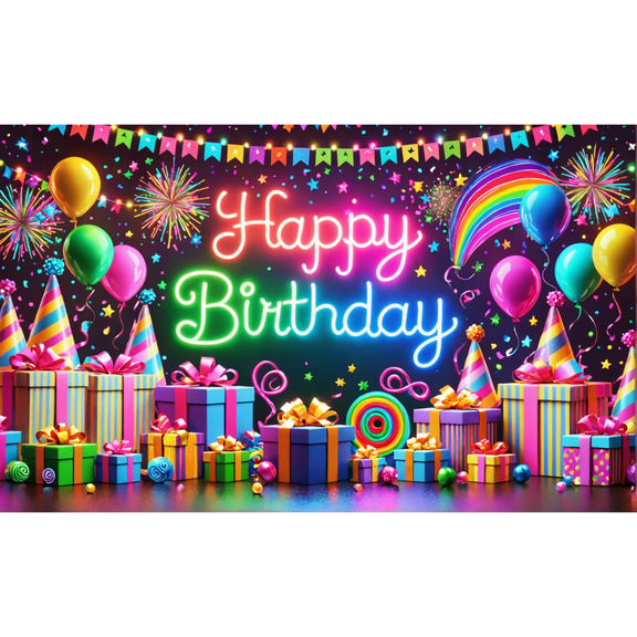 LUUFILx Glow Happy Birthday Background Neon Glow Splashed Graffiti on a Nrick Wall Decorated in the Dark Party Decoration Supplies