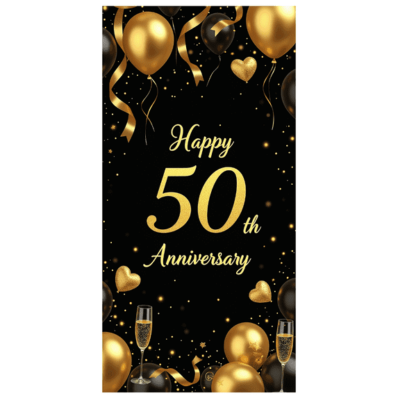 LUUFILx Golden Anniversary Backdrop Balloon Celebration Party 50th Decoration Photography Background Banner Supplies Celebration Milestone Event Decor