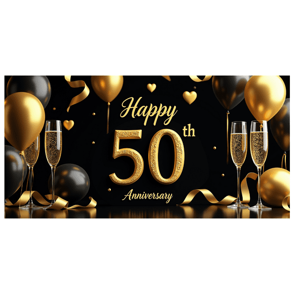 LUUFILx Golden Anniversary Backdrop Balloon Celebration Party 50th Decoration Photography Background Banner Supplies Celebration Milestone Event Decor