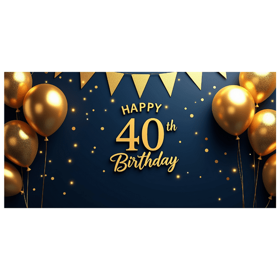 LUUFILx Golden Birthday Celebration, Happy 40th Birthday Backdrop Banner with Balloons and Stars for Party Supplies Decorations Photography Background Event Party