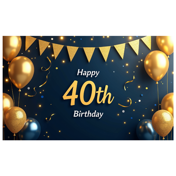 LUUFILx Golden Birthday Celebration, Happy 40th Birthday Backdrop Banner with Balloons and Stars for Party Supplies Decorations Photography Background Event Party