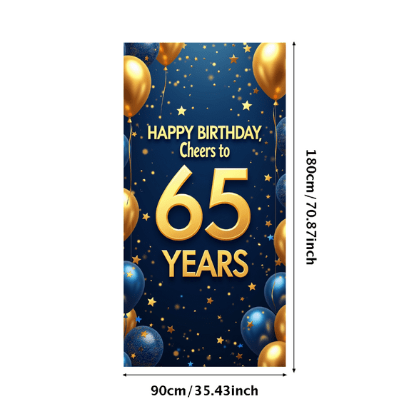 LUUFILx Golden Blue 65th Birthday Banner Backdrop Balloons Celebration Photography Props Party Supplies Decorations Background Happy Birthday Decors