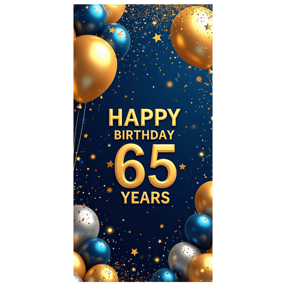 LUUFILx Golden Blue 65th Birthday Banner Backdrop Balloons Celebration Photography Props Party Supplies Decorations Background Happy Birthday Decors