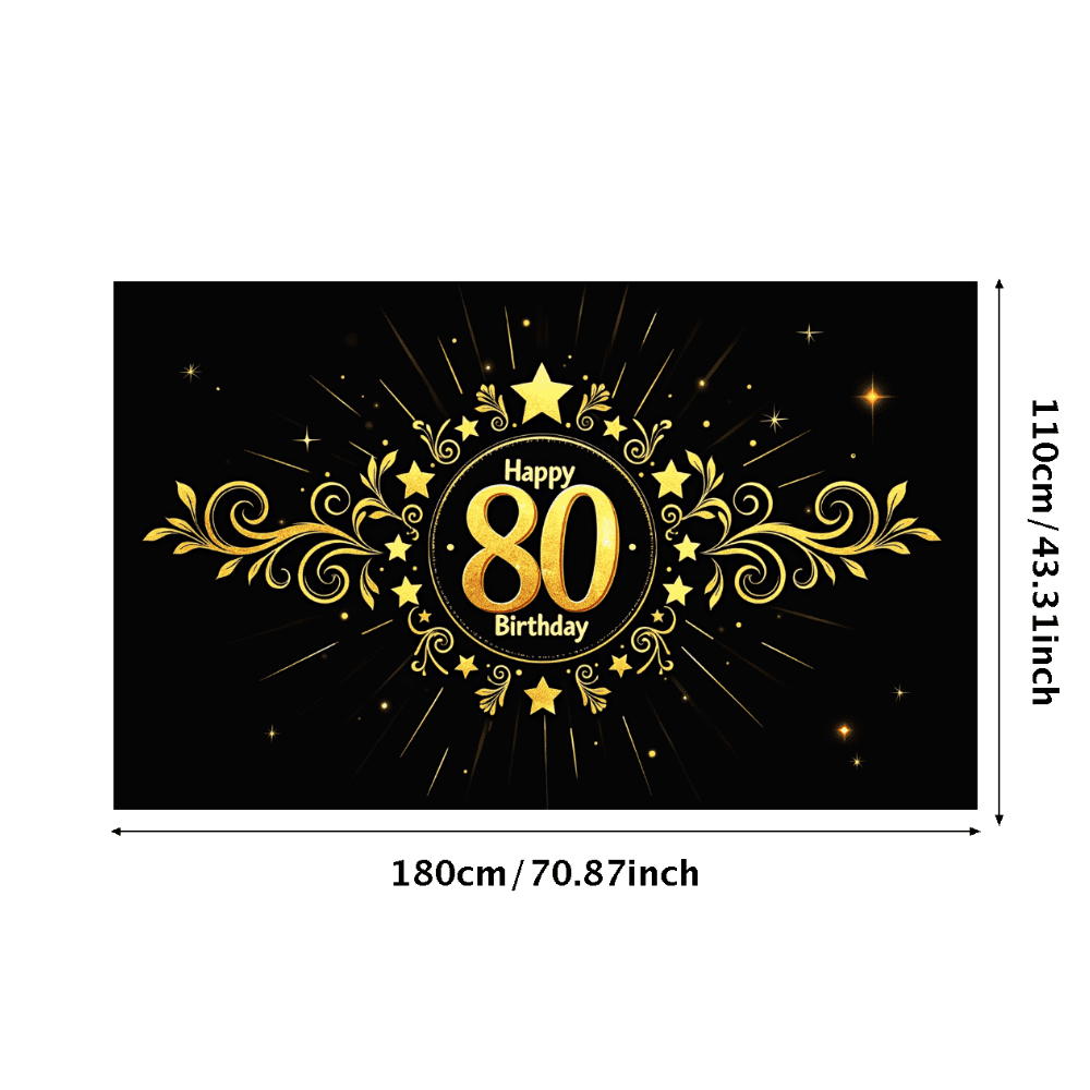 LUUFILx Gorgeous Golden 80th Birthday Banner with Star Balloon Elements ...