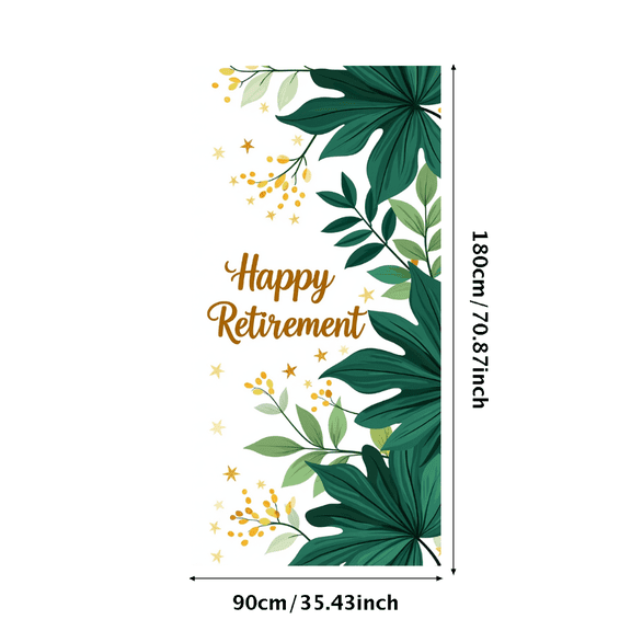 LUUFILx Green Leaves Gold Decor Happy Retirement Banner Backdrop Party Decoration for Retirement Parties Photo Shoots Celebrations Home Decor Events