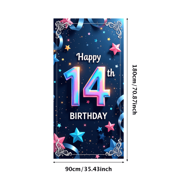 LUUFILx Happy 14th Birthday Backdrop Banner Birthday Party Background Decorations Photography Props Party Supplies Starry Night Decor