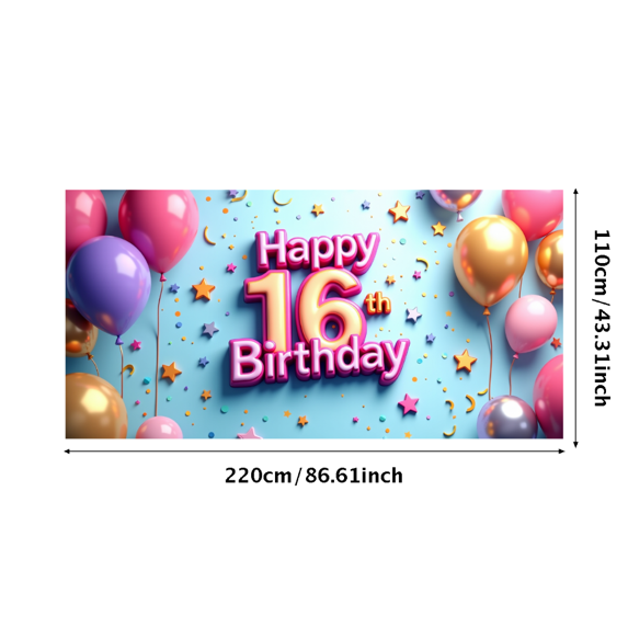 LUUFILx Happy 16th Birthday Backdrop Banner Gold Black Decorations Birthday Party Supplies Balloon Stars Photo Prop Background Photography