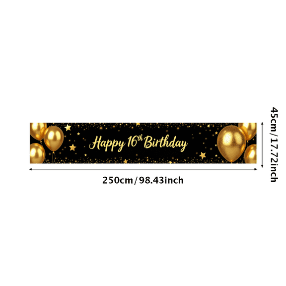 LUUFILx Happy 16th Birthday Backdrop Banner Gold Black Decorations Birthday Party Supplies Balloon Stars Photo Prop Background Photography