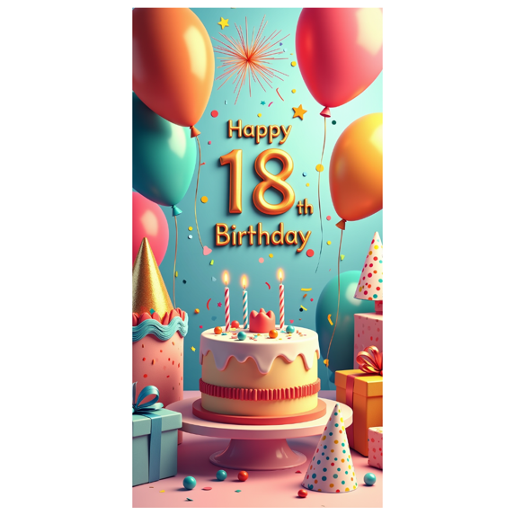 LUUFILx Happy 18th Birthday Party Banner Backdrop Birthday Decoration Background Photography Props Celebration Supplies Gold Balloons Cake