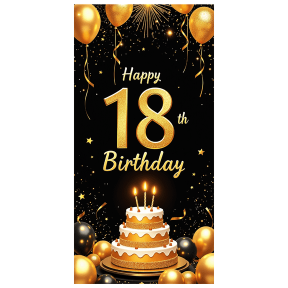 LUUFILx Happy 18th Birthday Party Banner Backdrop Birthday Decoration Background Photography Props Celebration Supplies Gold Balloons Cake
