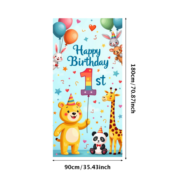 LUUFILx Happy 1st Birthday Backdrop Banner Party Supplies Decorations Photography Props Background Decors for Kids Baby Shower Jungle Theme Celebration