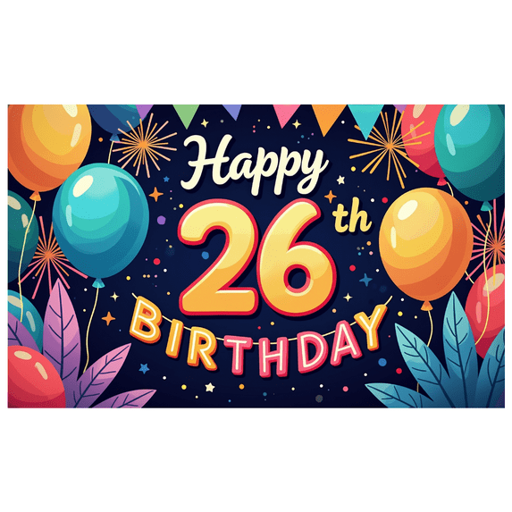 LUUFILx Happy 26th Birthday Banner Colorful Backdrop with Balloons Party Supplies Photography Props Decoration Background Perfect for Celebrations
