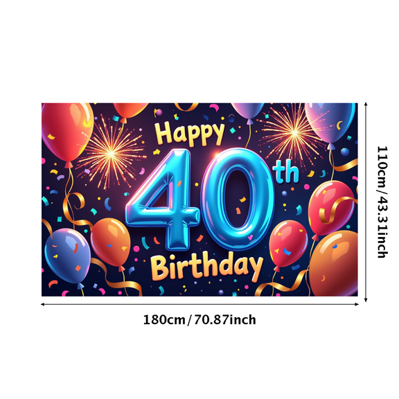 LUUFILx Happy 40th Birthday Backdrop Banner Blue Balloon Fireworks Background Party Decorations Celebration Photography Props Balloon Decors Supplies