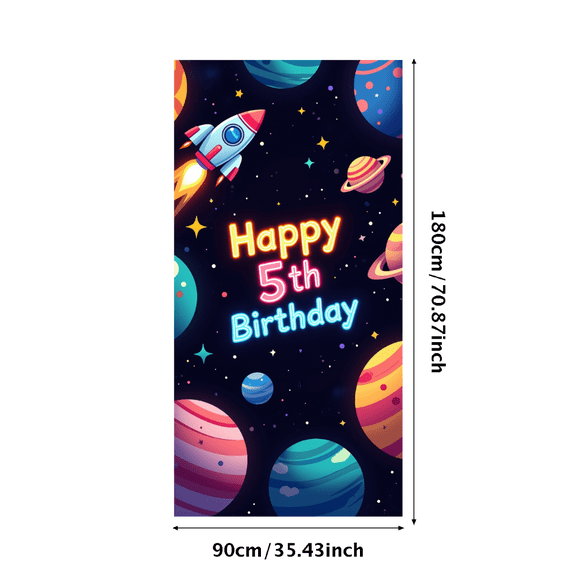 LUUFILx Happy 5th Birthday Space Theme Backdrop Galaxy Planets Rocket Decor Children Party Supplies Celebration Background Photography Banner