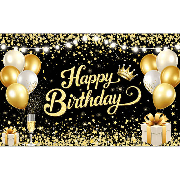 LUUFILx Happy Birthday Backdrop Banner Sign Poster Large Fabric Glitter Balloon Fireworks Sign Birthday Photo Backdrop Background for Birthday Party Decoration Supplies