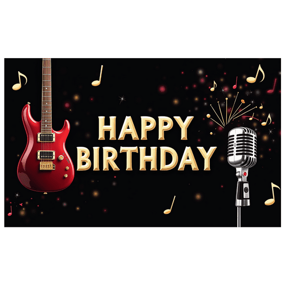 LUUFILx Happy Birthday Backdrop Party Decoration Banner with Guitar Microphone Background for Music Celebration Photography Props Birthday Party Event