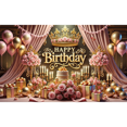 thumbnail image 1 of LUUFILx Happy Birthday Backdrops Party Background Banner Pink Gold Balloon Crown Pattern Decoration Bedroom Decor Poster Wall Supplies, 1 of 8