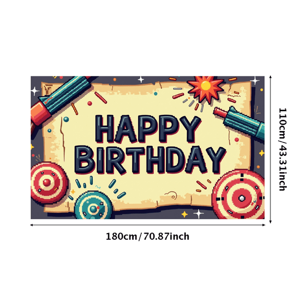 LUUFILx Happy Birthday Banner with Toy Gun and Target Elements Party Backdrop Decor for Birthday Parties Photography Props Decors Background for Kids Celebrations