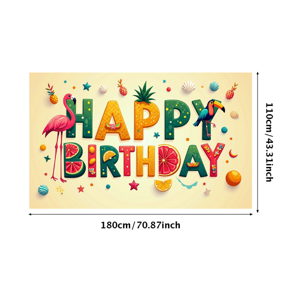 LUUFILx Happy Birthday Banner Tropical Flamingo Theme Fruit Backdrop Party Decoration Photography Props Celebration Background for Birthday Party Supplies
