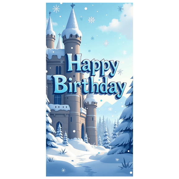 LUUFILx Happy Birthday Banner Winter Backdrop Party Decoration Snow Castle Background Photography Props Kids Event Celebration Supplies