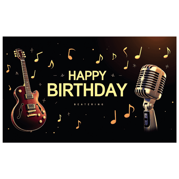LUUFILx Happy Birthday Music Party Banner Backdrop Guitar Microphone Background Event Photography Props Celebration Decorations Party Supplies Music Theme