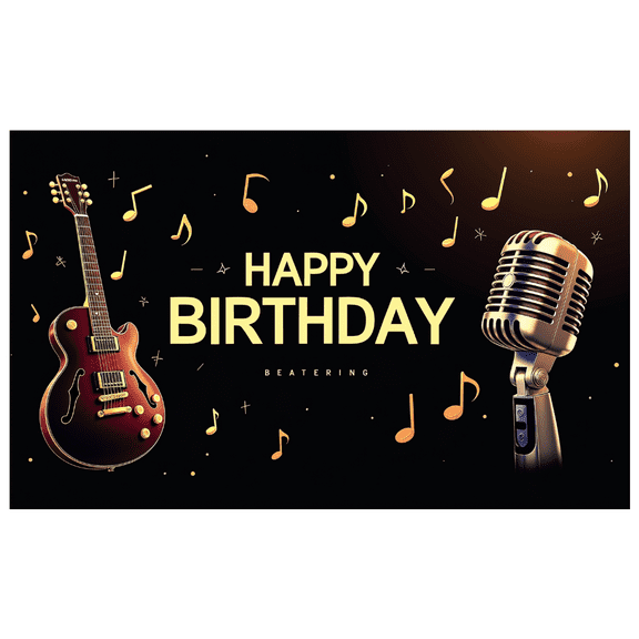LUUFILx Happy Birthday Music Party Banner Backdrop Guitar Microphone Background Event Photography Props Celebration Decorations Party Supplies Music Theme