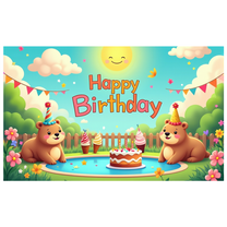 LUUFILx Happy Birthday Party Backdrop Banner for Kids Decorations with Cute Bear Cartoon Theme Celebration Baby Shower Background Outdoor Indoor Event