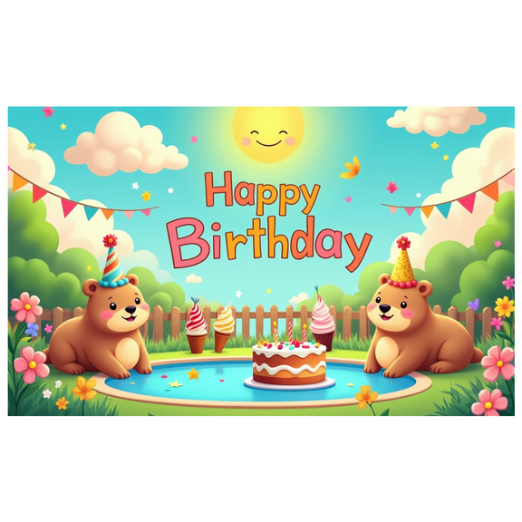 LUUFILx Happy Birthday Party Backdrop Banner for Kids Decorations with Cute Bear Cartoon Theme Celebration Baby Shower Background Outdoor Indoor Event