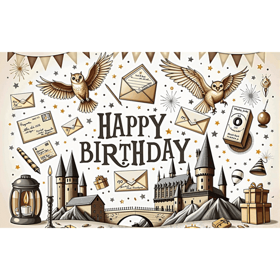 LUUFILx Happy Birthday Party Backdrop Magical Wizard Banner Magic Castle Owl Birthday Photography Backdrop Holiday Celebration Adults Indoor Outdoor Celebration Baptism 