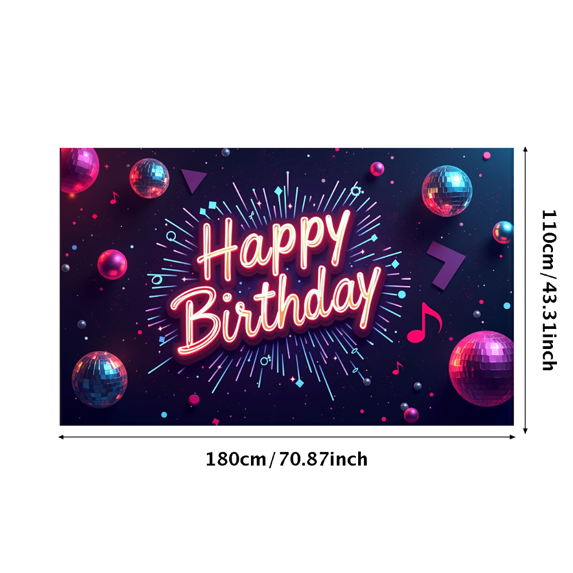 LUUFILx Happy Birthday Party Backdrop Neon Lights Music Theme Banner Event Celebration Stage Decorations Sound Equipment Background Birthday Party Occasions