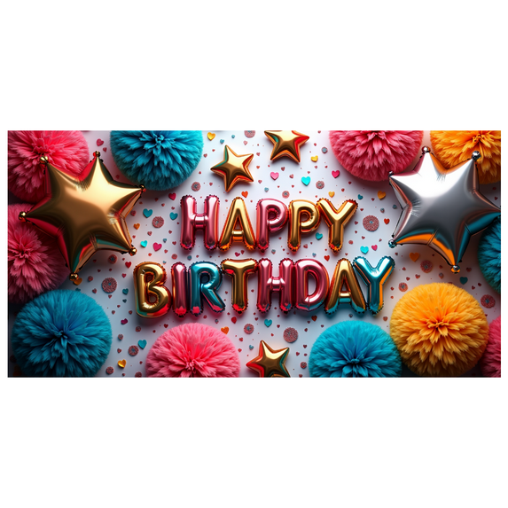 LUUFILx Happy Birthday Party Decorations Balloons Banners Colorful Pom Poms Backdrop Celebration Supplies Festive Background Photography Props Party Decor