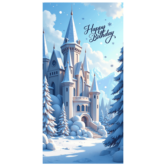 LUUFILx Happy Birthday Winter Castle Party Supplies Decoration Backdrop Background Photography Props Holiday Banner Magical Scene Snowy Wonderland Celebration
