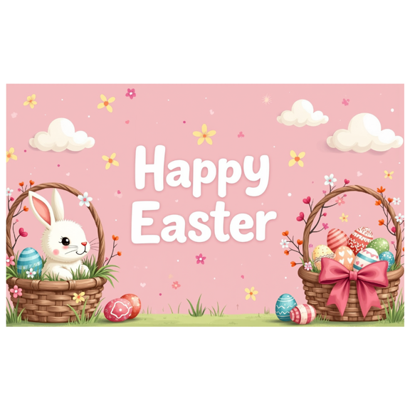 LUUFILx Happy Easter Rabbit Banner Spring Decoration Eggs Tulips Background Backdrop Party Supplies Photography Props Easter Celebration Fluttering Butterflies