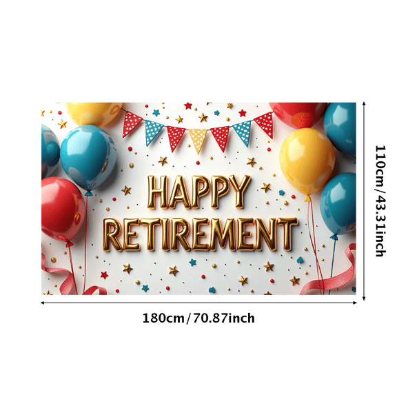 LUUFILx Happy Retirement Banner Balloons Celebration Backdrop Colorful Pennants Photography Props Decoration Party Supplies Wall Poster Background