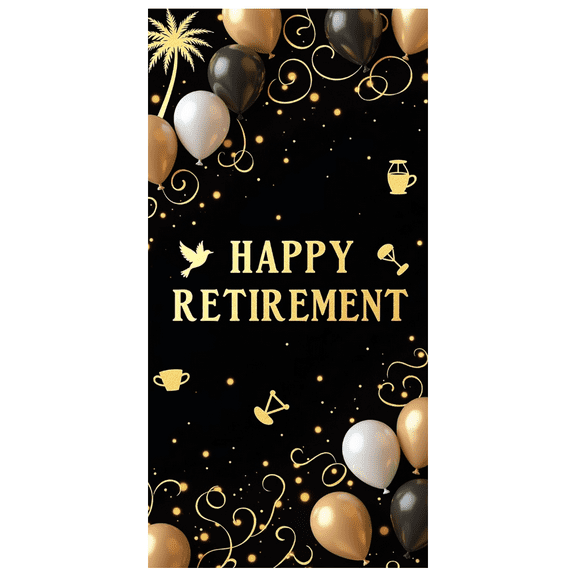 LUUFILx Happy Retirement Banner Balloons Celebration Backdrop Colorful Pennants Photography Props Decoration Party Supplies Wall Poster Background