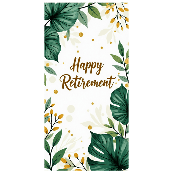 LUUFILx Happy Retirement Themed Banner with Green Leaves Gold Elements Background Party Decorations Retirement Party Photography Props Backdrop Decor
