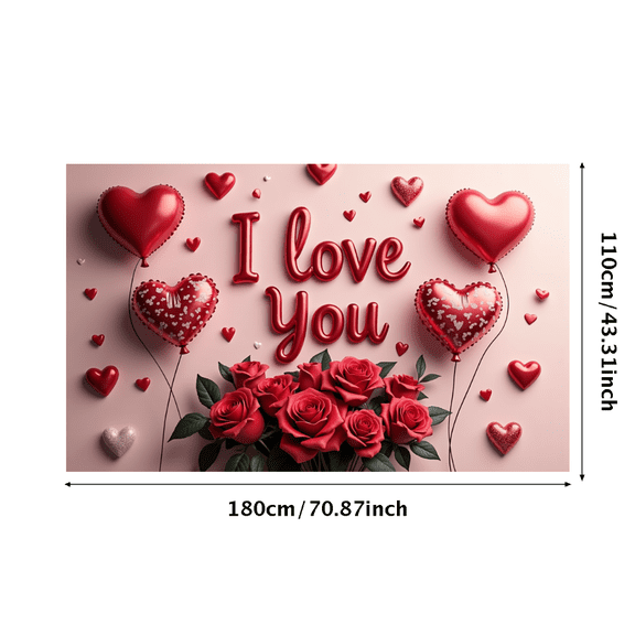 LUUFILx I Love You Valentines Day Romantic Backdrop Banner Decoration Photography Props Party Supplies Background Valentine's Day Decor Wedding