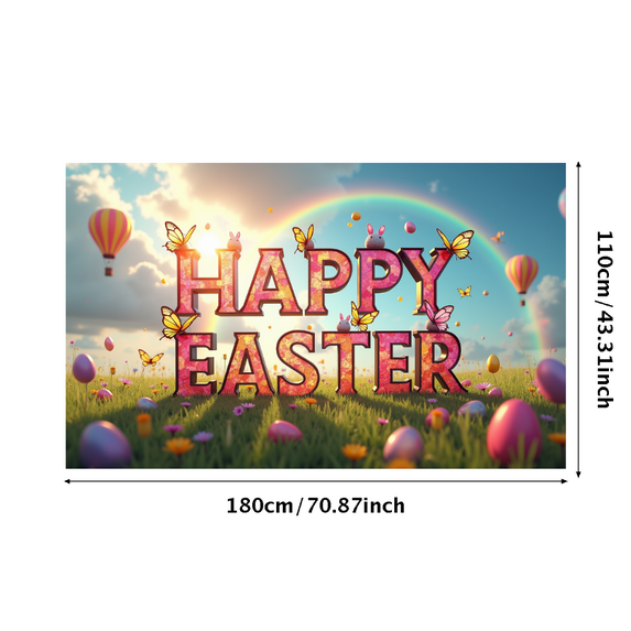LUUFILx Illuminated Easter Themed Happy Easter Banner Background Backdrop with Bunny and Eggs Party Decorations