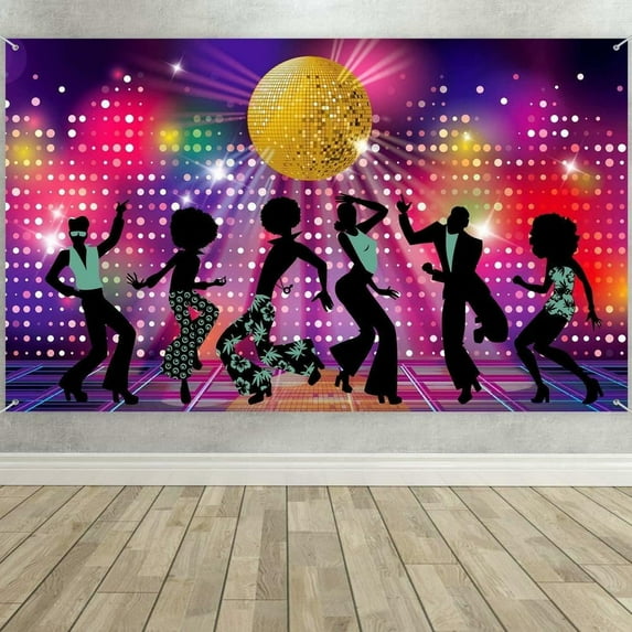 LUUFILx Large Fabric 70s 80s 90s Disco Fever Dancers Backdrop For Disco Theme Party Background Banner
