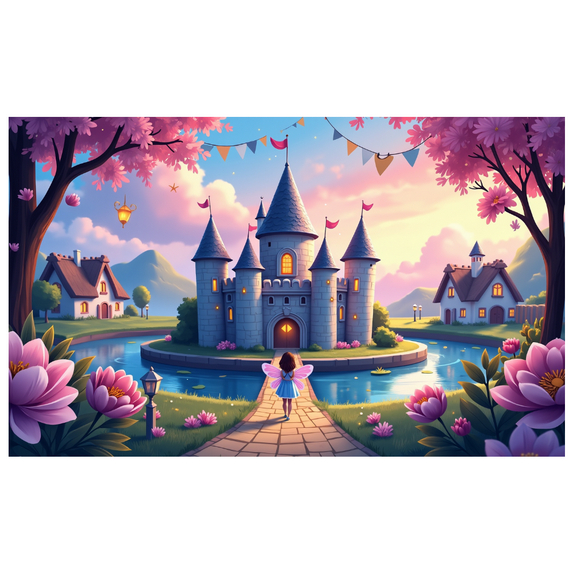LUUFILx Magical Castle Landscape Backdrop Banner Enchanted Night Garden Background for Fairytale Photography Birthday Party Kids Room Decoration Wall Banner