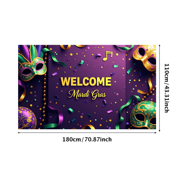 LUUFILx Mardi Gras Backdrop Banner Welcome Carnival Party Decoration Photography Props Event Background Supplies Celebration Mask Festive Decor